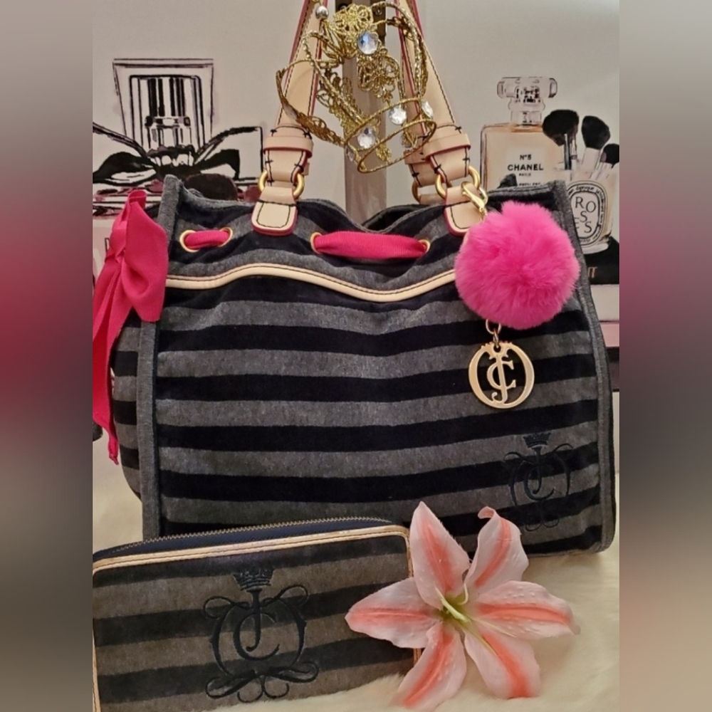 Juicy Couture Pink & Grey Daydreamer Handbag with Matching Wallet! *Vintage*